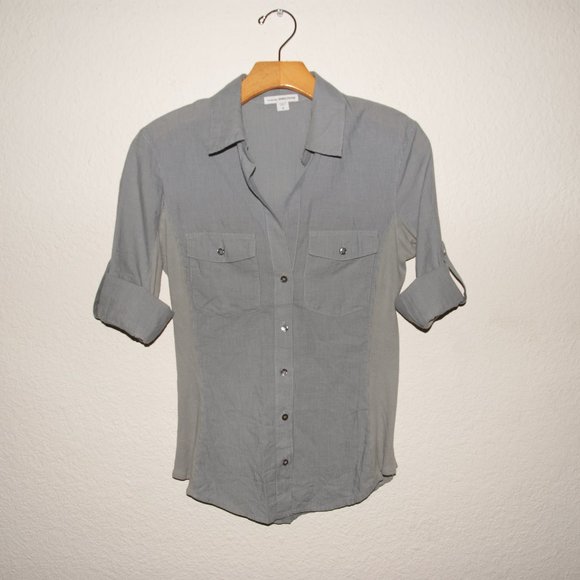 James Perse Tops - JAMES PERSE Gray Striped Contrast Panel Shirt 2/M